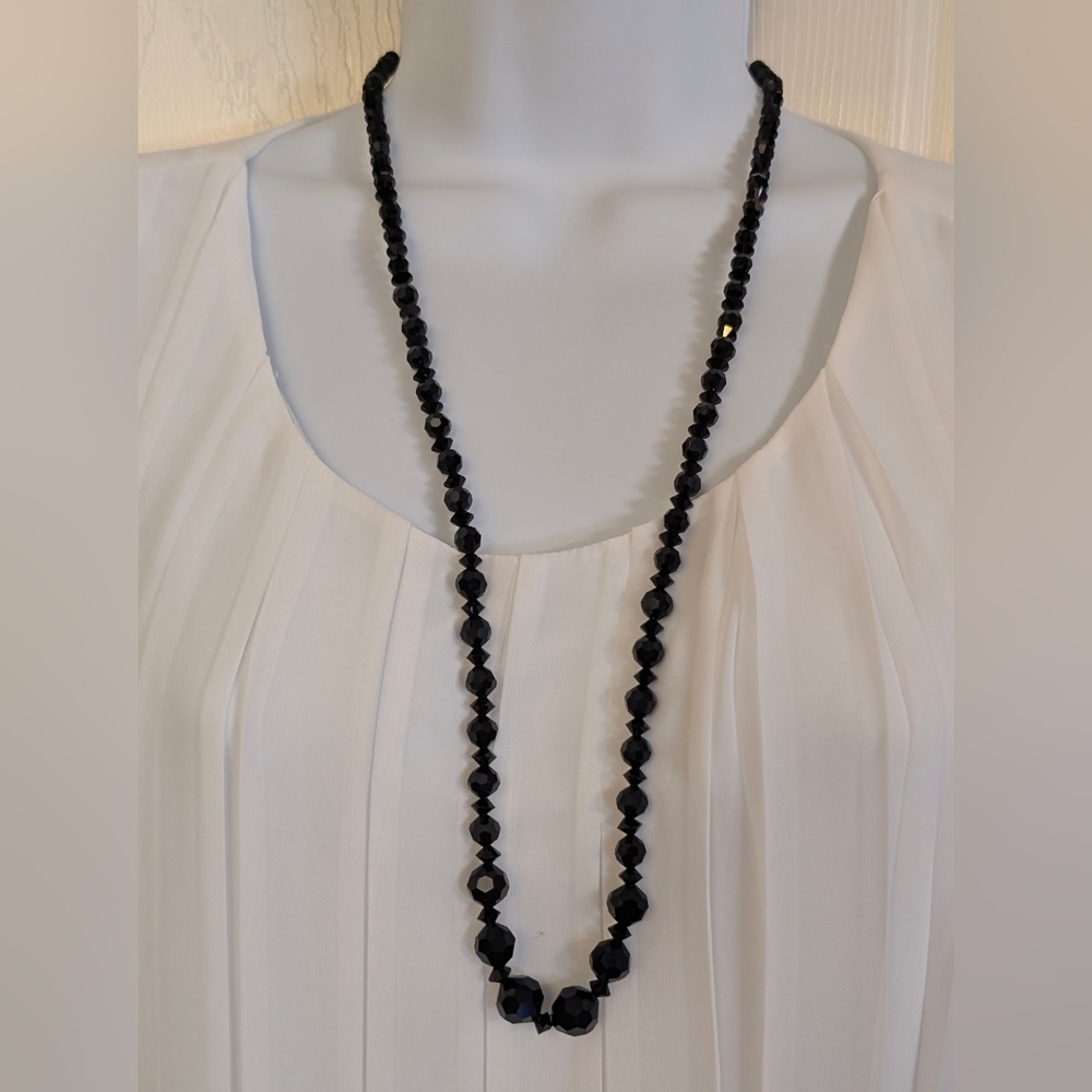 Signed Vintage CORO French Jet Glass Link Necklace, Art Deco Strand